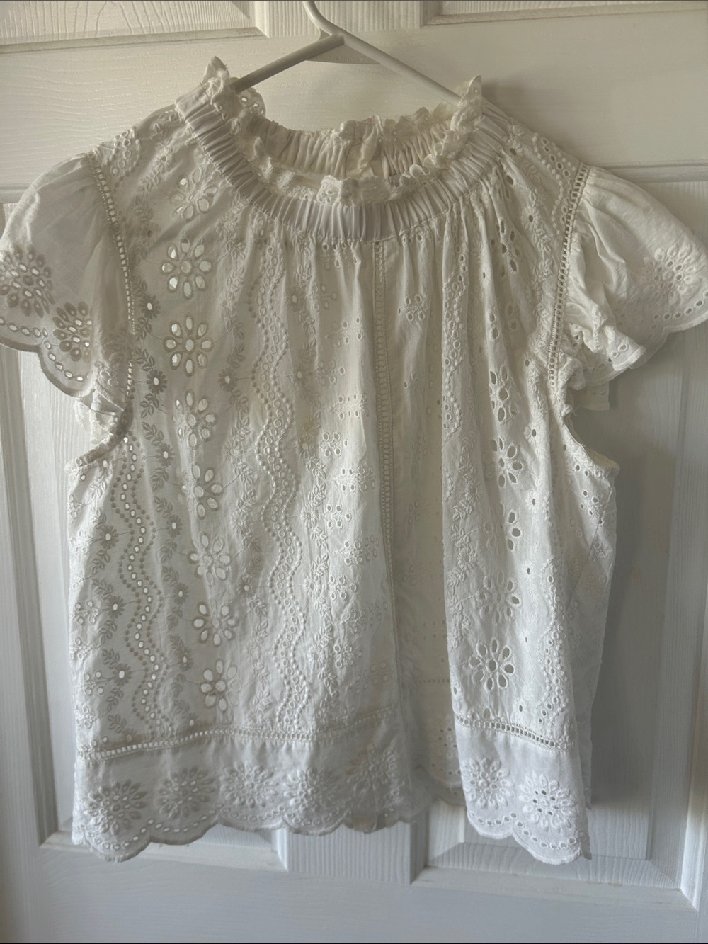 Cream Eyelet Ruffle-Neck Blouse - Picture 1 of 4